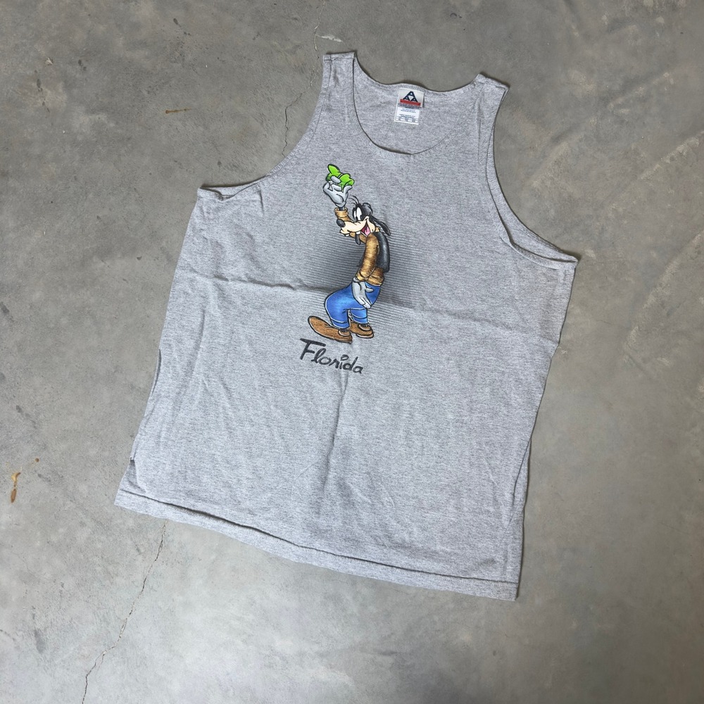 Vintage Alstyle Disney Goofy Florida Tank Top Mens‎ XL Gray 90s Y2K Retro